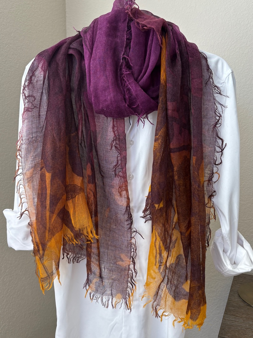 EUC Lightweight Purple & Mustard Floral Scarf
